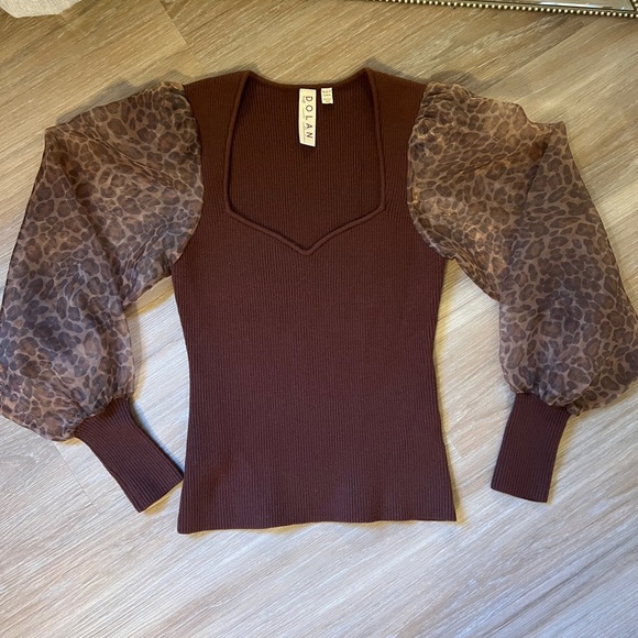Anthropologie Dolan Puff Sleeve Sweater – Animal Print Sleeves XXSP (Fits XS/S) - Picture 4 of 8